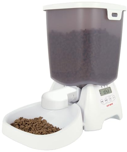 Cat Mate C3000 Automatic 3 Meal Pet Feeder with Digital Timer (347) - For Cats and Small Dogs, Suitable for Dry Pet Food, 3 Kg Hopper, White