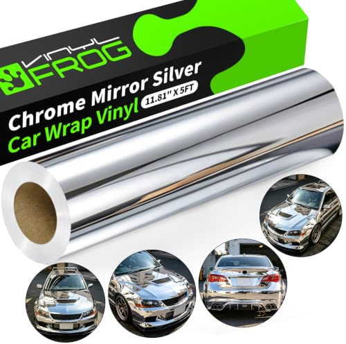 VINYL FROG Car Wrap Vinyl 11.81 Inches x 60 Inches Chrome Mirror Silver Self Adhesive Film DIY Decals Roll Air Release Technology