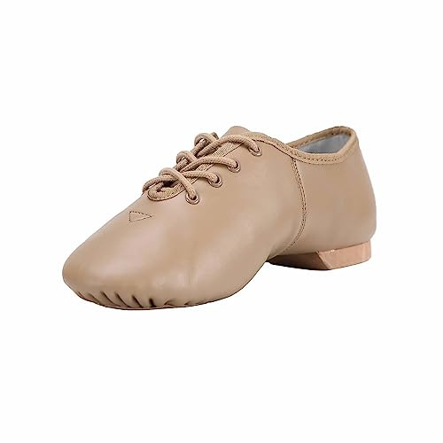 Linodes Leather Lace Up Unisex Jazz Shoe for Women and Men's Dance Shoes Brown 5.5M