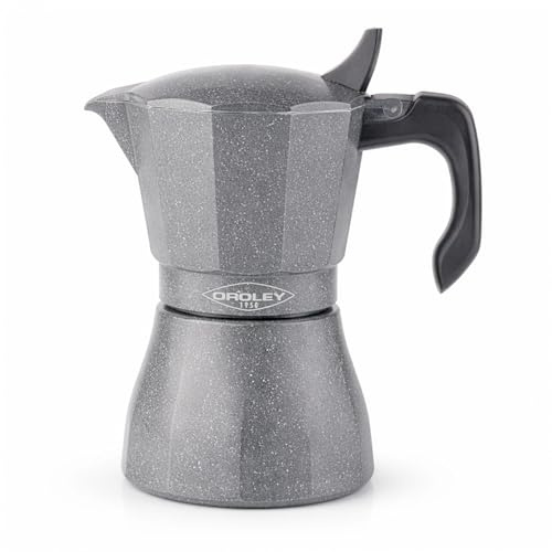 Oroley - Cafetera Italiana Petra | Base de Acero Inoxidable | 12 Tazas | Cafetera Inducción, Vitrocerámica, Fuego y Gas | Estilo Tradicional