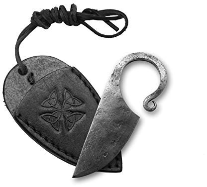 Toferner Couteau à lame fixe de Couteau en acier Celtic - forgé à la main - Lame pointue ultra-tranchante - Étui en cuir authentique inclus
