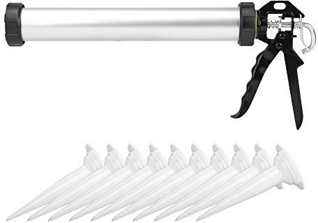 Profi Silikonspritze Kartuschenpresse Kartuschenpistole mit Drehrahmen bis 310ml Silikon Acryl Kartuschen Ergonomischer Griff Silikonpistole mit 10 Aufsätzen