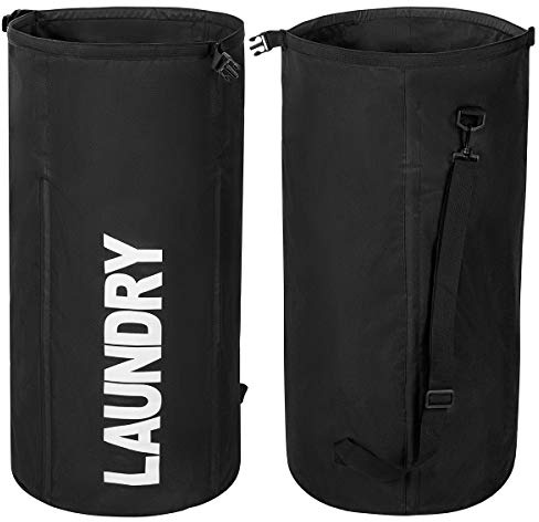 WOWLIVE Extra Large Foldable Laundry Bag Laundry Basket Collapsible Laundry Hamper Backpack Dirty Clothes Hamper Standing Waterproof Hampers for Dorm Room (Black)