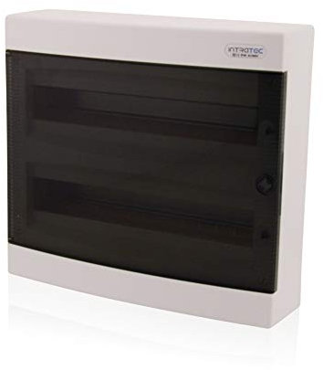 Intratec Sicherungskasten Aufputz, IP40 – Verteilerkasten Gehäuse innen, Verteilerkasten mit transparenter Tür für Trockenraum-Installation, 2-reihig, 36 Module, 361 x 396 x 112 mm, Weiß