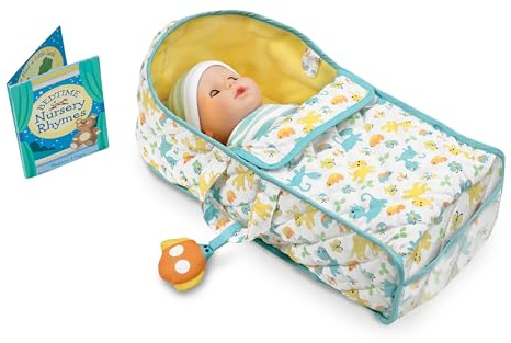 Melissa & Doug Mine to Love Bassinet Play Set Portable Carrier for Dolls with Crinkle Toy, Nursery Rhyme Book
