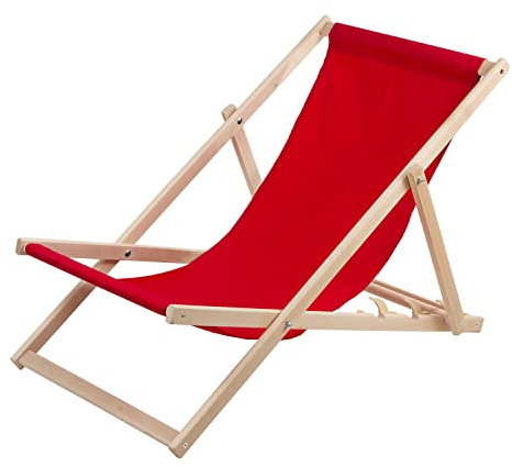 WOODOK Sedia a sdraio in legno di faggio per spiaggia, giardino, balcone e terrazza, pieghevole (rosso)