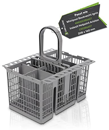 DEKAROX Panier à couverts 20,8 x 16 cm pour panier inférieur de lave-vaisselle Whirlpool Bauknecht Ignis 488000386607 Gris