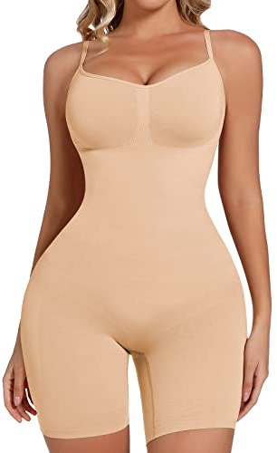 Joyshaper Body Sculptant Femme Gaine Amincissante Ventre Plat Gainant Minceur Bodysuit Body Gaina Push Up avec Cretelles Réglables Shapewear, Beige, XL