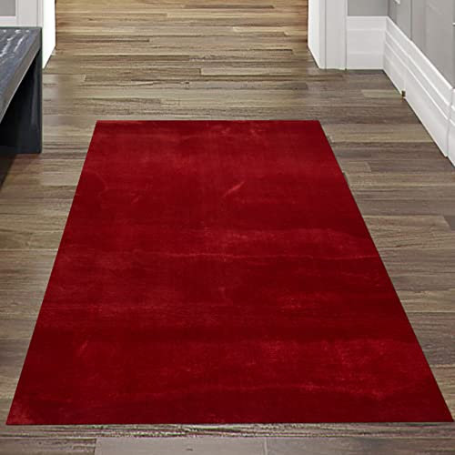 Moderner Teppich Läufer Flur weich Flokati Badezimmer waschbar in rot, 80x150 cm