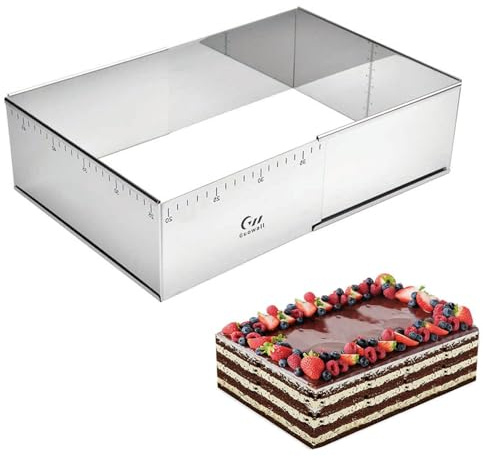 Guowall Extensible Rectangle Cake Mould Detachable Mousse Mold Stainless Steel Adjustable Pastry Ring Big Size for Baking - 10 x 7 inch