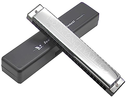 Swan 24 Hole Polyphonic Harmonica C Key A/B/D/E/F/G/A #/C #/D #/F #/G # Professional Tremolo Harmonica Beginners and Adults(Key of C)