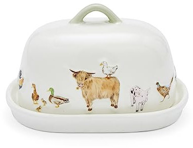 Cooksmart Burriera in ceramica con coperchio, design britannico, grande porturro per tutti i tipi di cucine | Burriera per tutte le dimensioni di burro - Buttercup Farm