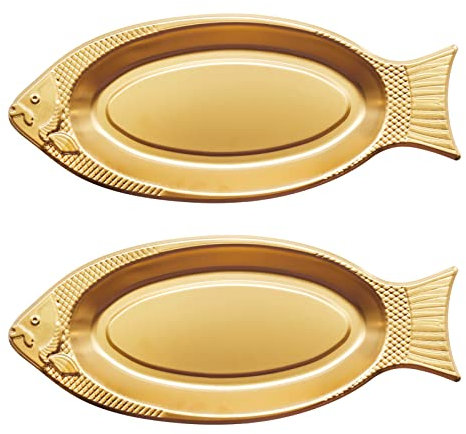 Hoypeyfiy 2 Pieces Fish-shaped Serving Platter Stainless Steel Serving Tray Dessert Appetizers Fruit Vegetable Snack Dish