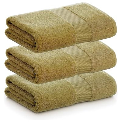 PADUANA | Packung mit 3 Duschhandtüchern, 70 x 140 cm, Olivgrün, 100% gekämmte Baumwolle, weich, schnell und maximale Saugfähigkeit – erhältlich als Badetuch, Duschtuch und Badetuch
