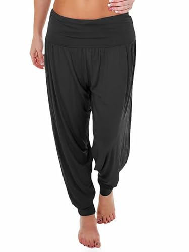 R&N FASHIONS Ladies Harem Trousers – Women’s Full Length Stretch Yoga Pants – High Waist Elasticated Joggers – Lightweight Lounge Bottoms – Casual Loose Fit (Black, 24-26)