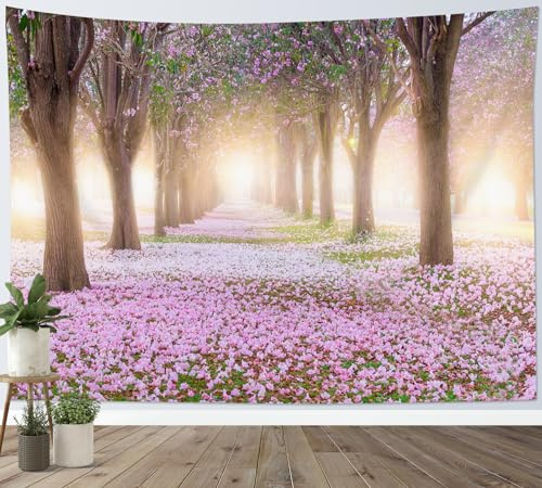 LB Gobeläng Rosa blomträd Väggdekoration för Vardagsrum Sovrum Trädgård Hem Byrån,200x150cm
