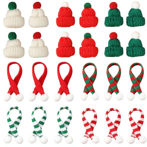 LunarCharm 24 piezas mini sombrero de Navidad y mini bufanda conjunto piruleta sombrero tapón botella decoración sombrero mini sombrero con bufanda para decoración de mesa muñeco de nieve decoración
