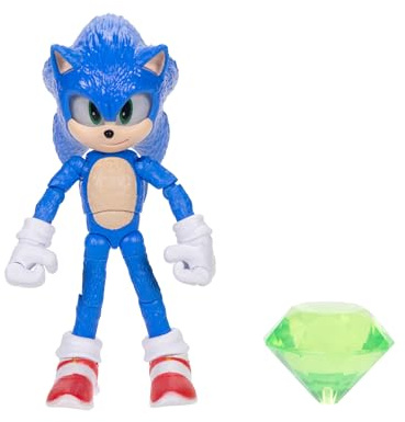 Sonic 3 Le Film | Figurine Articulée Sonic avec Émeraude | 12,7 cm | 20 Articulations | Jouets Collection Jeux Vidéo| Figurine de Jeu ou Collection | Idée Cadeau Enfant 3 Ans +