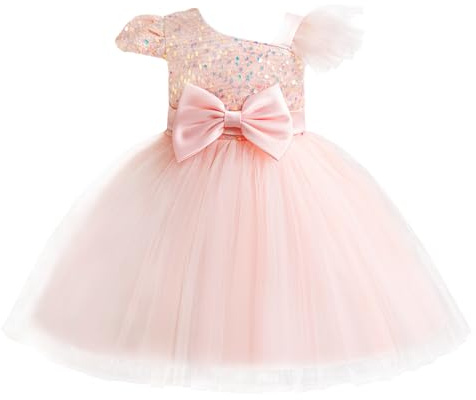 AIEOE Robe Princesse Enfant Fille avec Fermeture à Glissière Nœud Papillon Robe Hiver Baptême Filles pour 4 Ans Rose