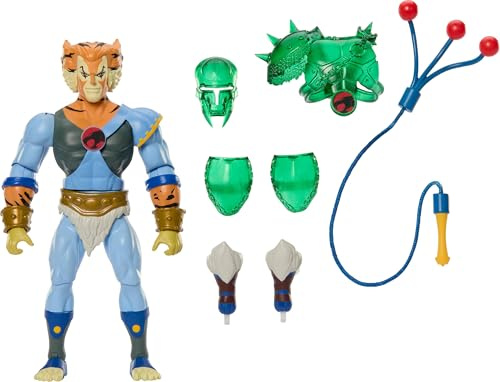 Masters of the Universe Origins & ThunderCats Figura de acción articulada de 14cm de Tygra, cruce de los años 80, juguete con armadura intercambiable, un accesorio de látigo con bolas y cómic, JFW96