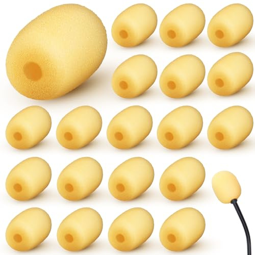 Innconee 20 Mini Size Headset Windscreen Microphone Foam Cover Small Lapel Mic Sponge Pop Filter Replacement for Hole Ear-Hook Other Headset Microphones (2 x 15 mm,Skin Color)