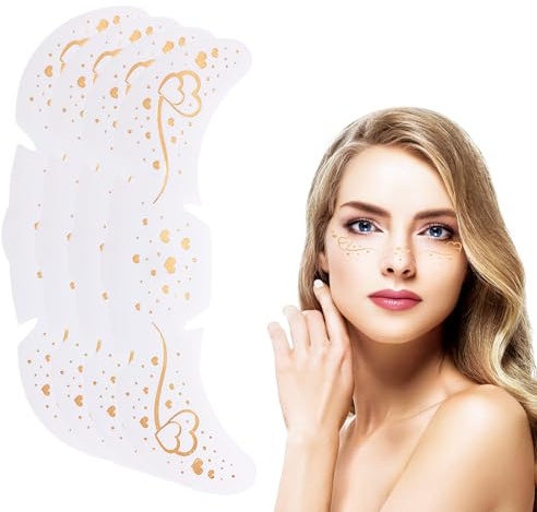 Auiremrti Cara Brillo Pecas Tatuaje, 4 Piezas Impermeables Doradas Forma Doble Corazón Día De San Valentín Tatuajes Temporales, Pecas Festival, Pecas Henna Tatuaje Hoja