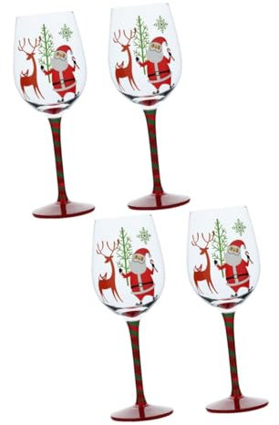 Cabilock 2 Juegos Copas De Vino Navideñas Pintadas Copas De Vino Con Tallo Rojo Copas De Vino Vasos Para Beber Navideños Vasos Navideños Vasos De Agua Con Tallo Para Beber Tazas 2 piezas * 2