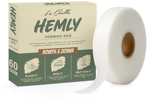 La Canilla® HEMLY Cinta Termoadhesiva para Dobladillos (50 metros - 20mm) | Cinta Adhesiva sin Coser para Pegar los Bajos de Pantalon, Vaqueros, Vestidos, Dobladillo de Cortinas y Ropa