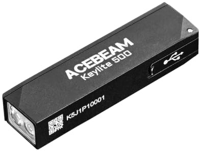 ACEBEAM Keylite 500 lampe torche porte-clés led ultra puissante, rechargeable, ultra-compacte, plate et de poche pour EDC avec double LED, 6 modes, petite lampe de poche MINI pour à la maison (Noir)