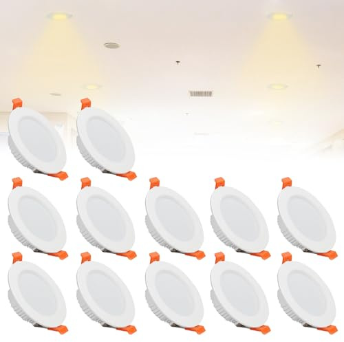 IINCOOY Lámpara LED Empotrable De Techo Redonda De 12 W | Panel Plano Ultrafino De 35 Mm | 960 LM For Uso Industrial En El Hogar, La Cocina, La Oficina Y Tiendas(12Pack,Neutral White)