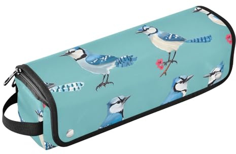 Sac de voyage pour outils de cheveux pour femme avec tapis amovible résistant à la chaleur de grande capacité pour fer à friser, fer à lisser, sèche-cheveux plat, motif geai bleu, turquoise