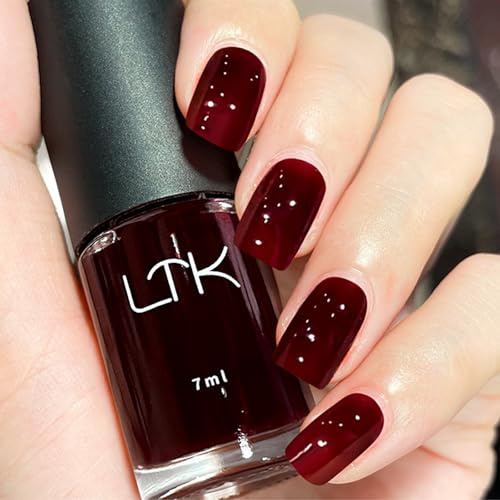 Cherry Red Nail Polish, Quick Dry & Long Lasting Nail Varnish, Dark Red Nail Varnish, Glossy Water Based Burgundy Varnish - No Need Cure Chip Resistant for Women DIY Manicure at Home