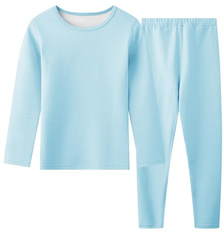 Hoseay Conjunto Ropa Interior Térmica Niños, Cálido Forro Polar Camiseta Manga Larga y Pantalón 2 Piezas Capa Base, Térmicas Set Otoño Invierno Deportes Esquí para Niño 9-10 Años, Azul