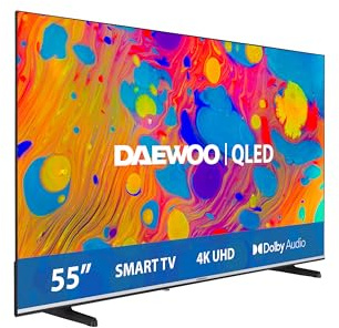Daewoo 55DM55QV QLED Smart TV 55 Pulgadas 4K Ultra HD HDR, Televisor con Dolby Vision & Dolby Atmos, Compatible con Alexa, Diseño sin Marcos, Peana Lateral