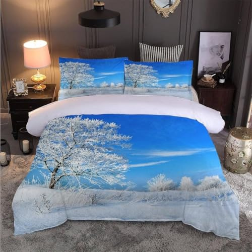 Funda Nórdica Cama 135/150 Paisaje Nevado Microfibra Suave Ropa de Cama 3 Piezas Fundas Nordicas 3D Paisajes Invernales Funda Edredon 220x240 cm y 2 Fundas de Almohada 50x75 cm g.251