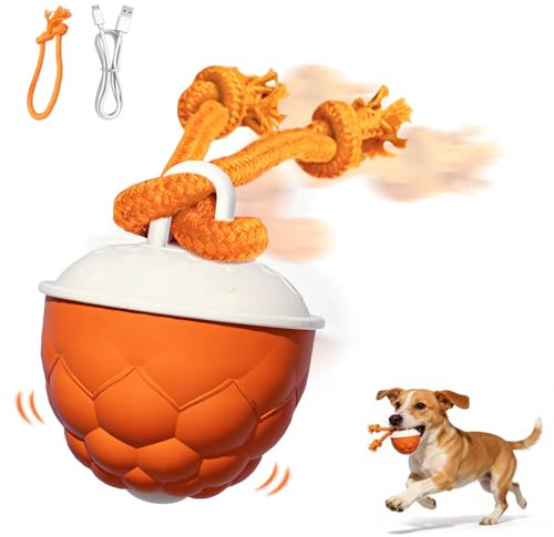 Jouet Chien Interactif Balle avec Corde,Jouet Interactif Intelligent pour Chien qui Soulage l'ennui,3 Modes de jeu et son D'aboiement Balle Chiens Qui Bouge Toute Seule pour de Petite Moyenne--Orange