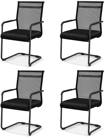CASART Conference Chairs Set of 2/4, Stackable Reception Chairs Mesh Office Chairs with Backrest, Armrests & Metal Base, Heavy Duty Meeting Chairs for Waiting Room Office (4, All Black)