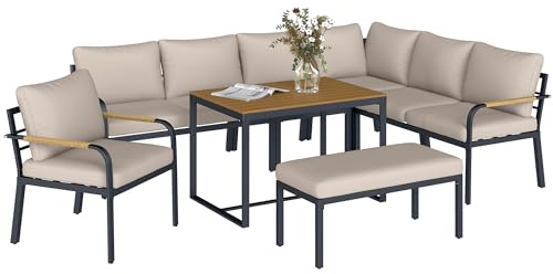 Outsunny Salon de Jardin Extérieur 7 Pièces Beige et Gris