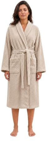 PIA - Peignoir de bain femme - coton éponge bouclette premium - 100% coton | OEKO-TEX Standard 100, Made in Portugal, Tissage gaufré bouclette, Douceur durable et fils bien tenus
