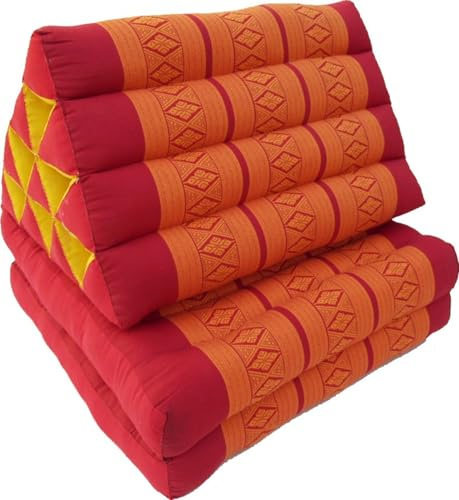 Guru-Shop Cuscino Tailandese, Cuscino Triangolo, Kapok, Letto da Giorno con 2 Cuscini - Rosso/arancione, 30x50x120 cm, Cuscino Thai / 2 Supporti