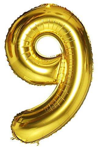 CUCUBA Ballon Gonflable en Forme de Chiffre pour Anniversaire / fête Taille 35 cm Couleur Or (Numéro 9)