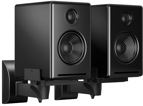 suptek Speaker Wall Mounts, Dual Speaker Stands for Surround Sound Speakers, Universal Bracket, Tilt Swivel Shelves Up to 55lbs Black (2 Pack)