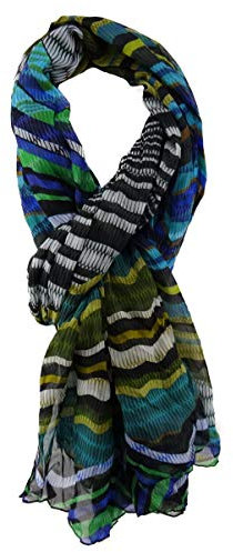 TigerTie Chiffon Schal in grün türkis blau schwarz gemustert Gr. 180 x 100 cm