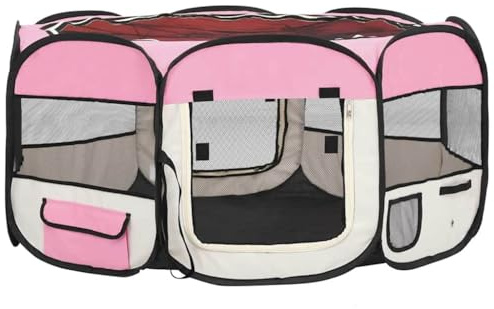 vidaXL Parque de Perros Plegable y Bolsa Transporte Rosa 145x145x61cm