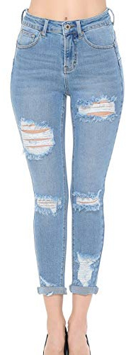 WAX JEAN Women's 'Butt I Love You' Push-Up High Rise Destructed Capri Jeans in Heritage Denim Fabric, Light, 7