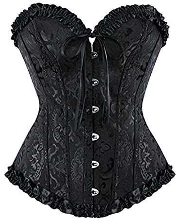 Damkorsetter sexig brokad över byst snörning benade korsetter formkläder outfit