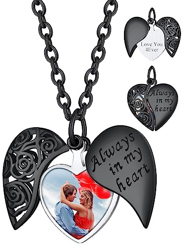 Custom4U Colgante Foto Personalizado Mujer Collar Corazón Alas de Angel Colgante Abrible para Poner Fotos Joyería Conmemorativo Madre