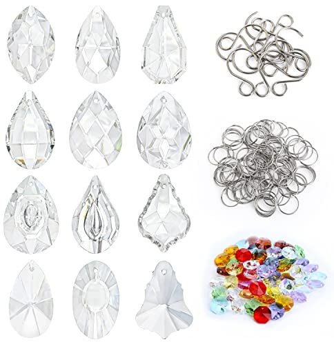 12 DIY Set mit Kristall Sonnenfängern Prismen, Sonnenfängern zum Aufhängen Kristall,Sonnenfänger mit Glasperlen Prismen für Fenster,Zuhause,Gartendekoration