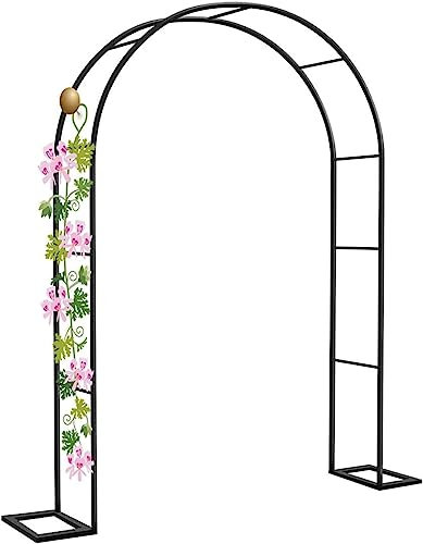 MISKYN Arco Da Giardino in Metallo,Arco Per Rose Per Piante Rampicanti,Resistente Padiglione Da Giardino,Traliccio,Pergolati Alle Intemperie E Autoportante,Con Base,Facile Da Montare,Nero,W3M*H2.2M