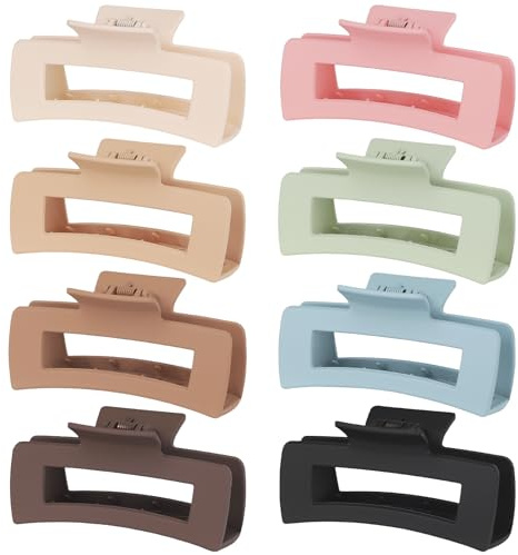 4.1 Inch Large Hair Claw Clips 8 Pcs Rectangle Big Clips for Thick Hair Nonslip Acrylic Banana Jaw Accessories for Women and Girls (Brown Colorful)